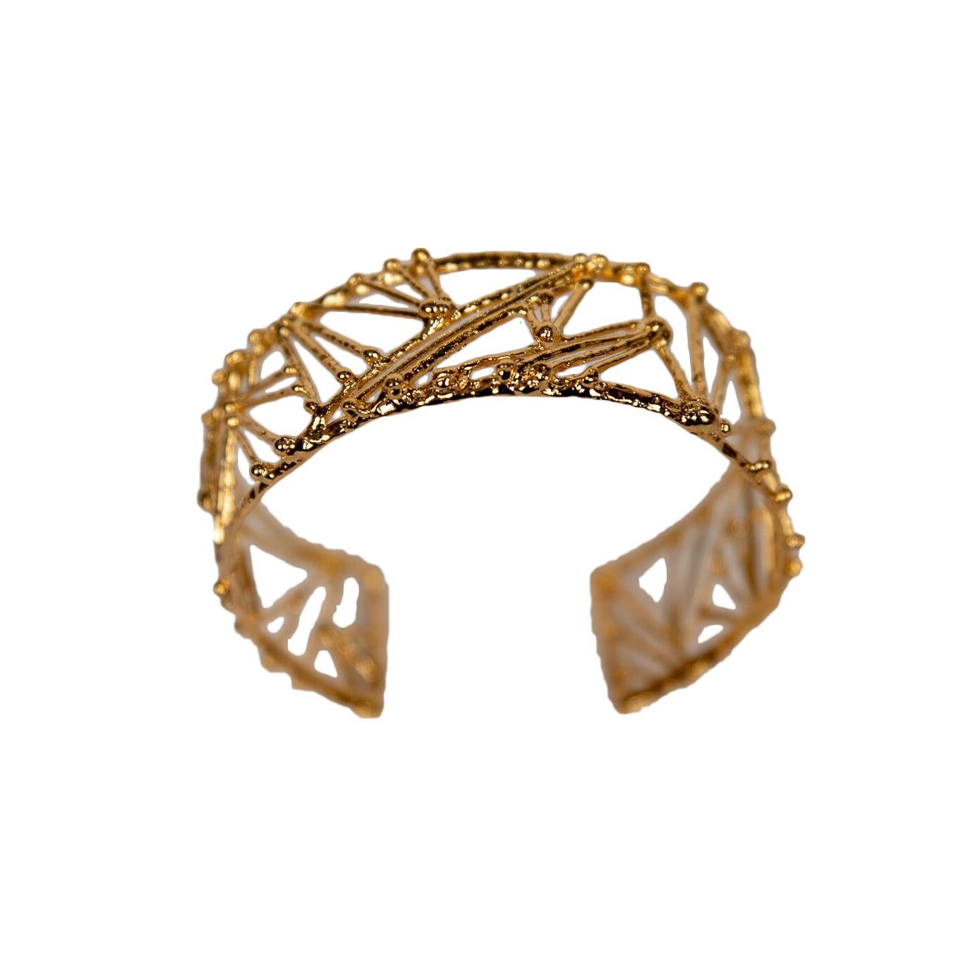 Wide Gold Plated Bronze "Twig" Bracelet by Franck Evennou, France, 2018 For Sale