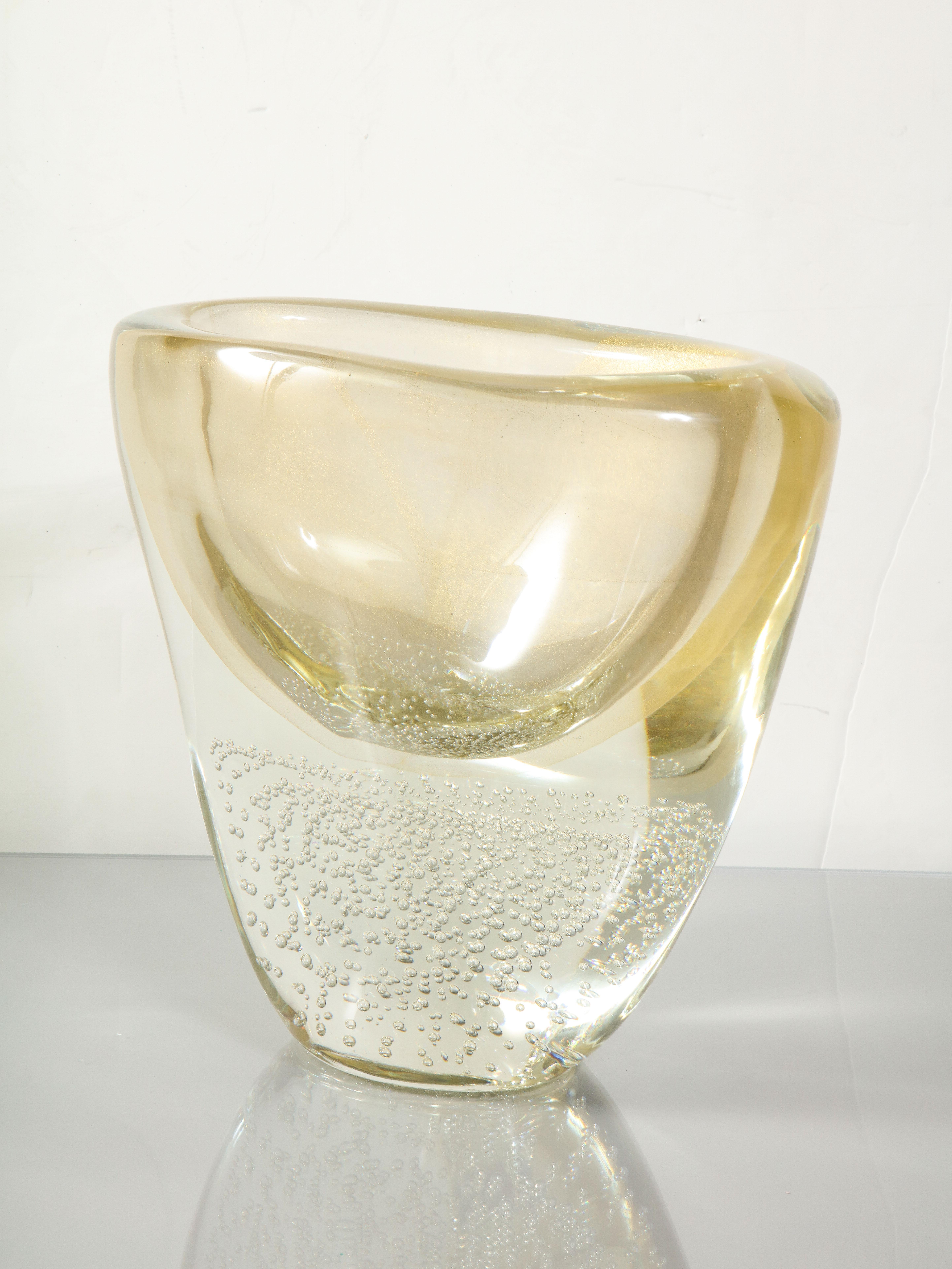 Wide Gold Sommerso Italian Murano Glass Vase For Sale 1