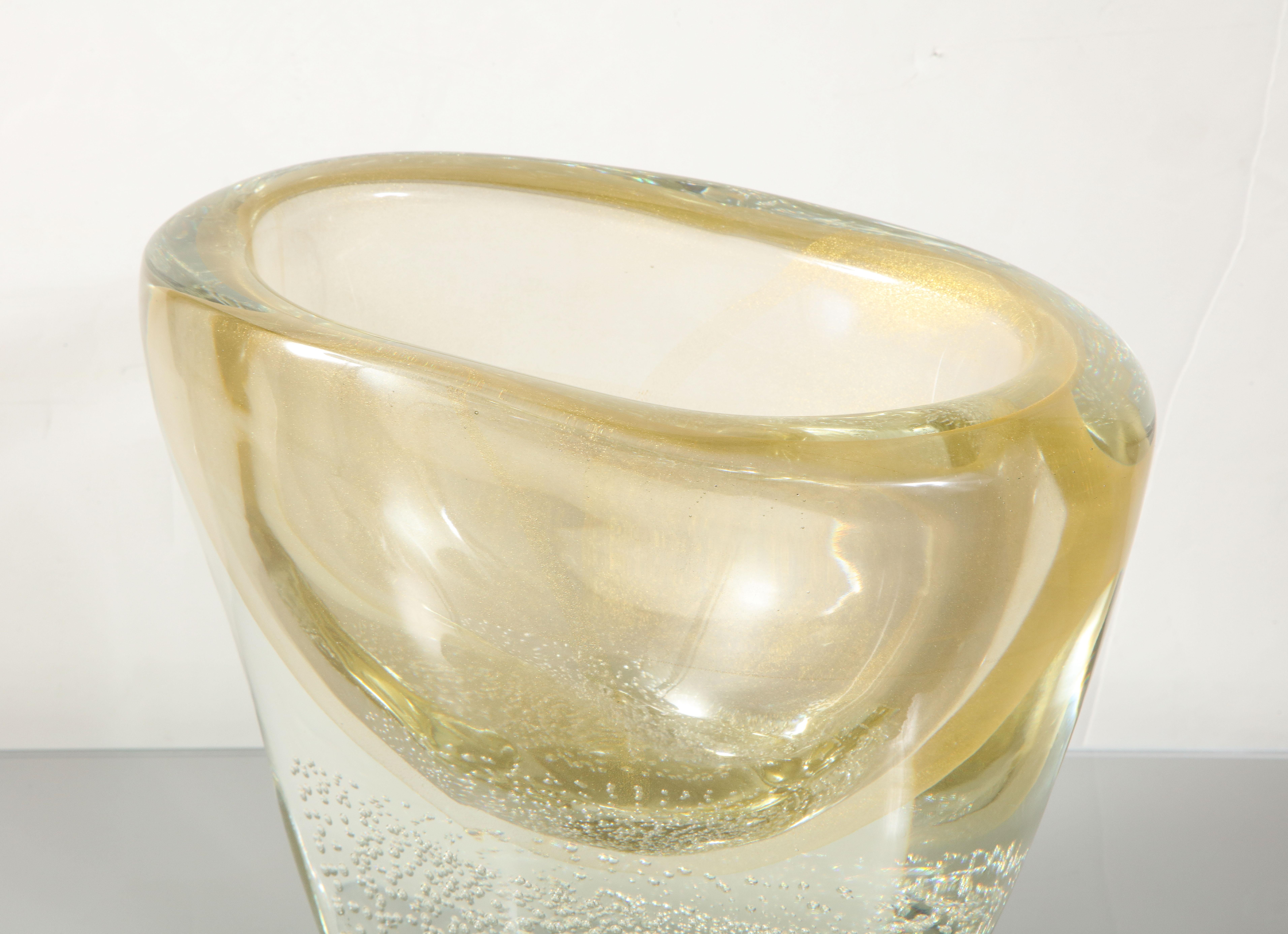 Wide Gold Sommerso Italian Murano Glass Vase For Sale 2