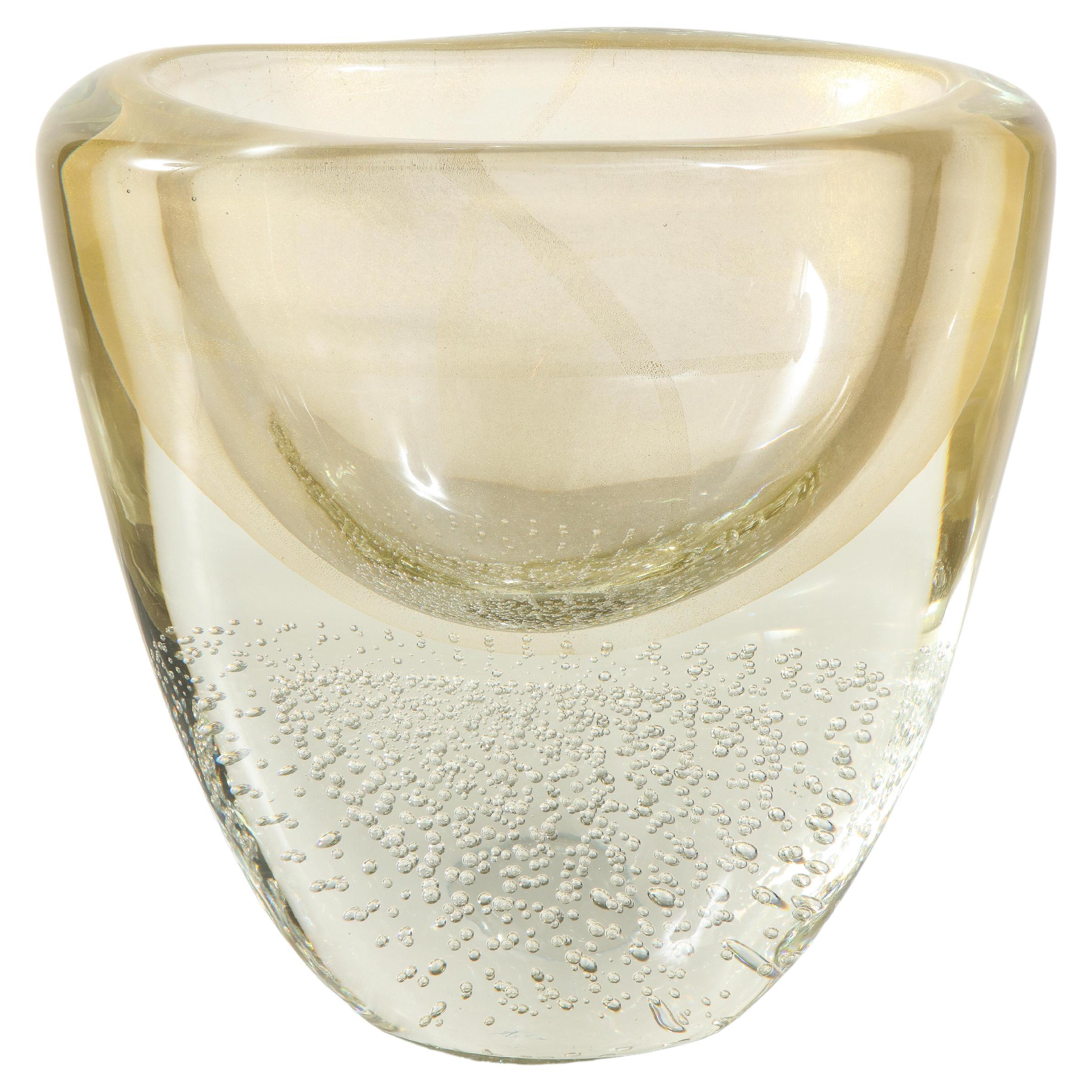 Wide Gold Sommerso Italian Murano Glass Vase For Sale