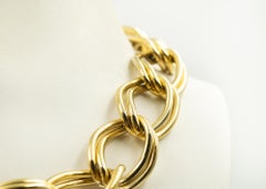Wide Gold Tone Double Chain Link Necklace Choker Collar