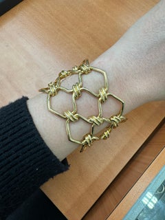 Wide Gold Wire Bangle Twist Bracelet 18 Karat Yellow 120.8 Grams 7.25 Inches