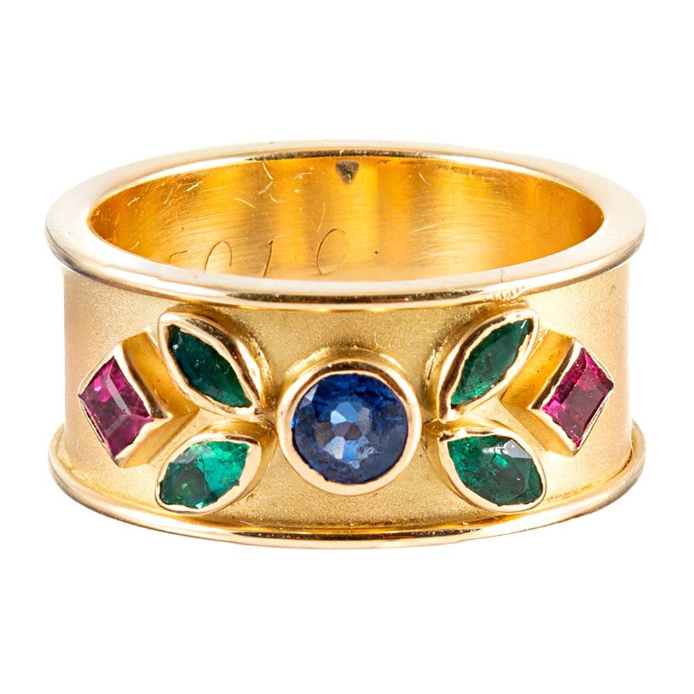 Wide Golden Band with Colored Gemstones