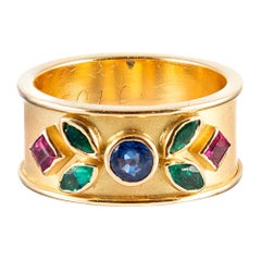 Wide Golden Band with Colored Gemstones