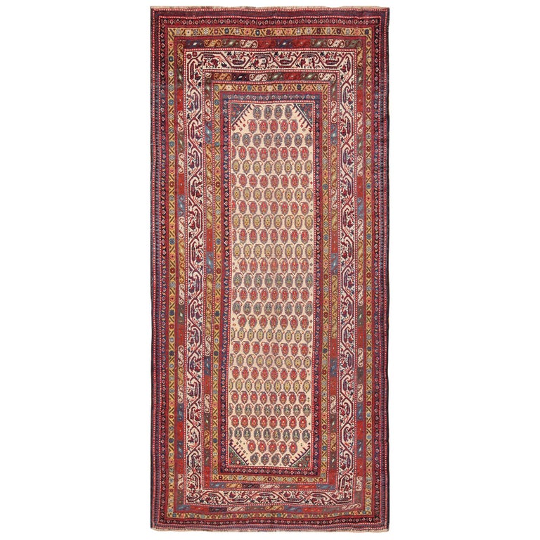 Wide Hallway Antique Tribal Persian Qashqai Runner Rug For Sale at 1stdibs