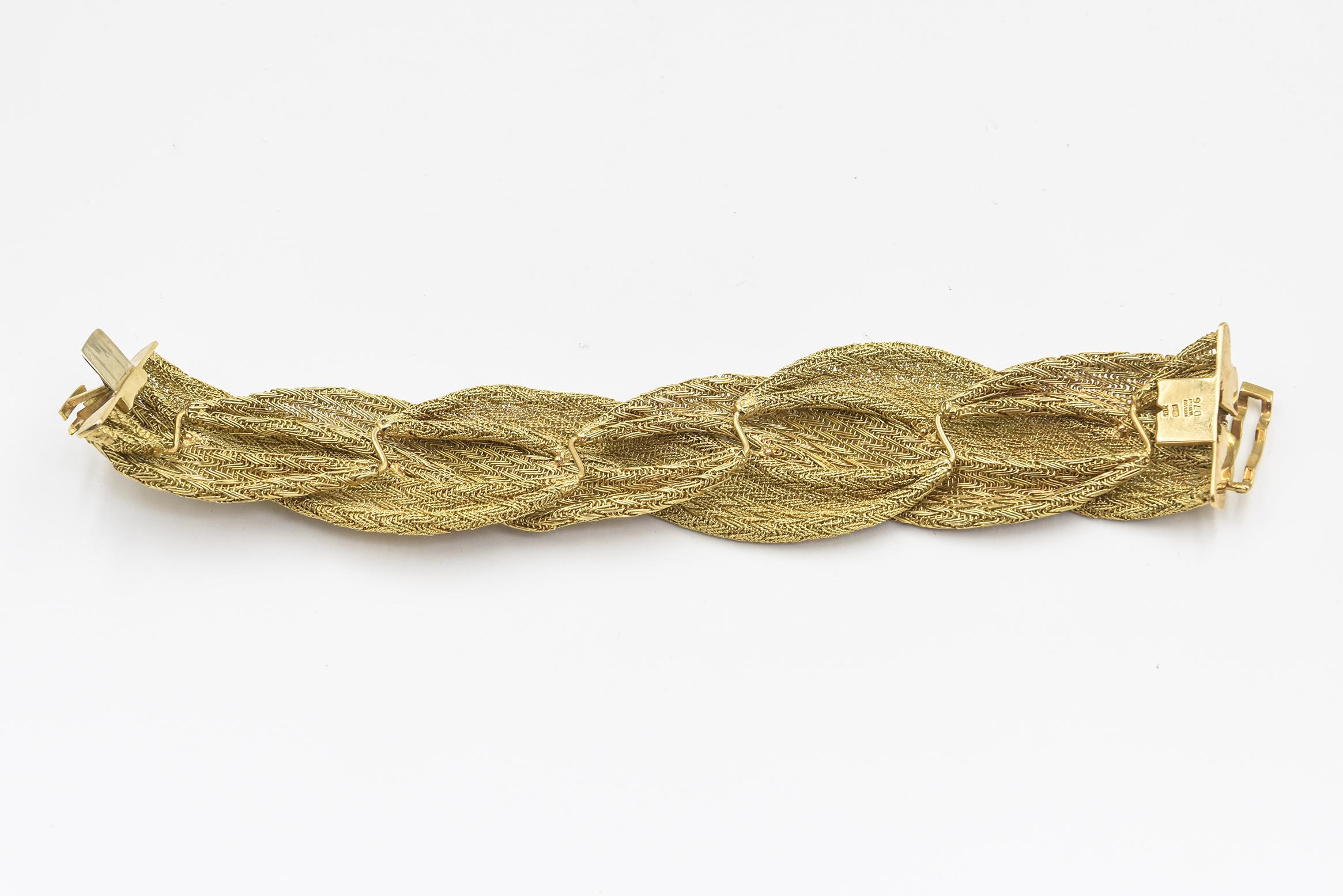 Wide Handmade Woven Yellow Gold Braid Bracelet For Sale 3