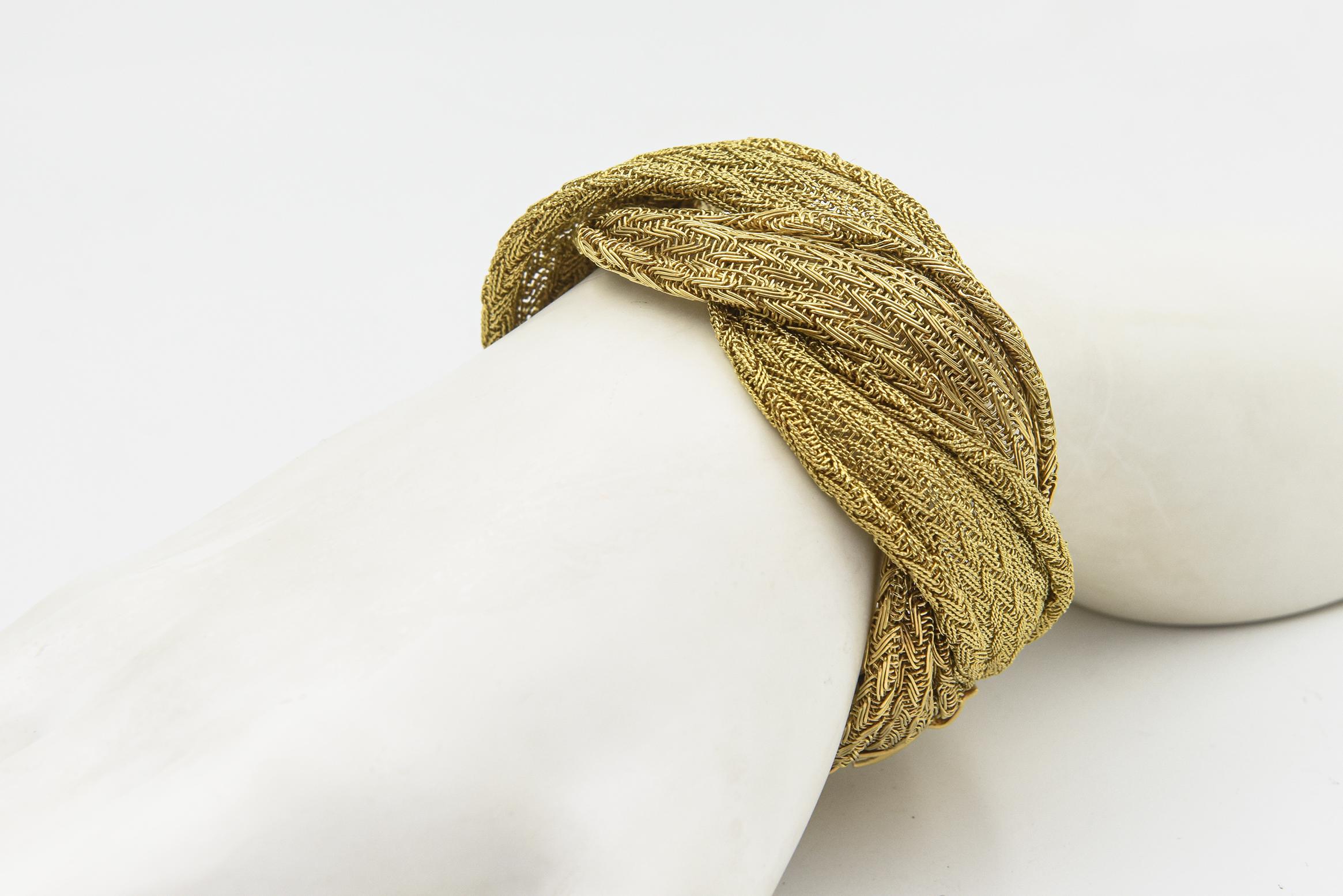 Wide Handmade Woven Yellow Gold Braid Bracelet 5