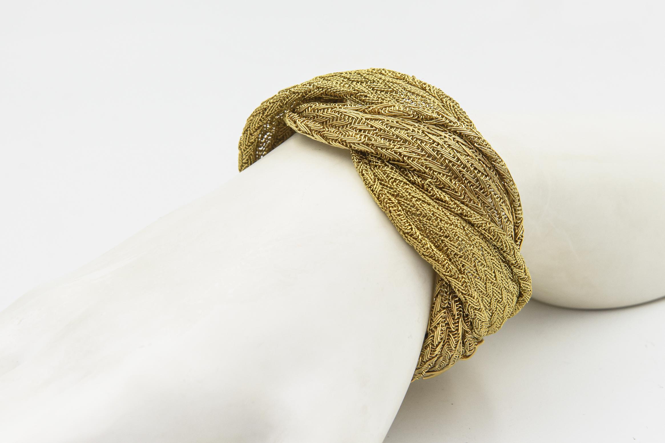 Wide Handmade Woven Yellow Gold Braid Bracelet For Sale 5