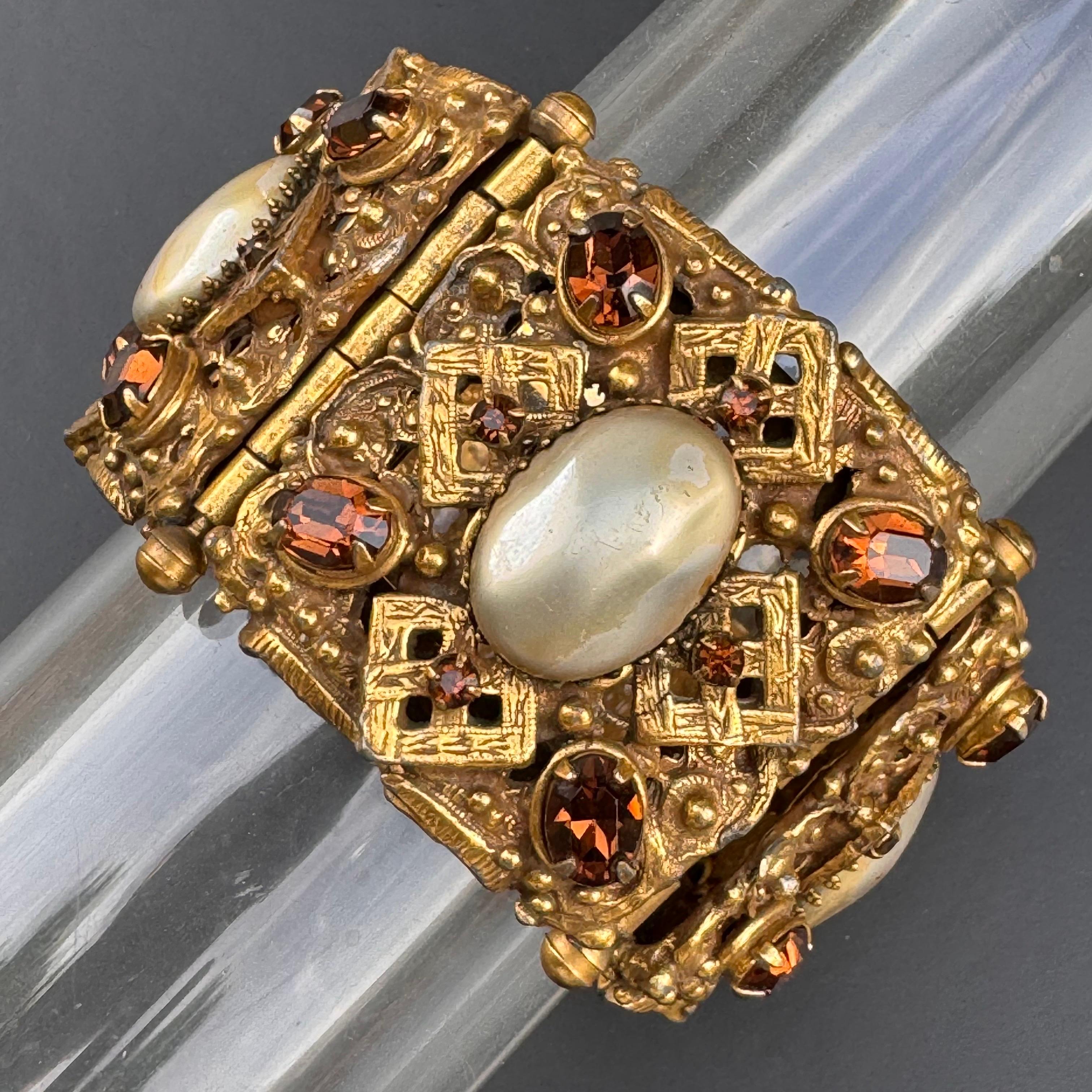 AMPIO  Bracciale a pannello aperto Jewell placcato oro di alta gamma: in vendita 5