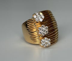 Wide Hueb Ring 18k Rose Gold Diamond Plisse Flower Ring