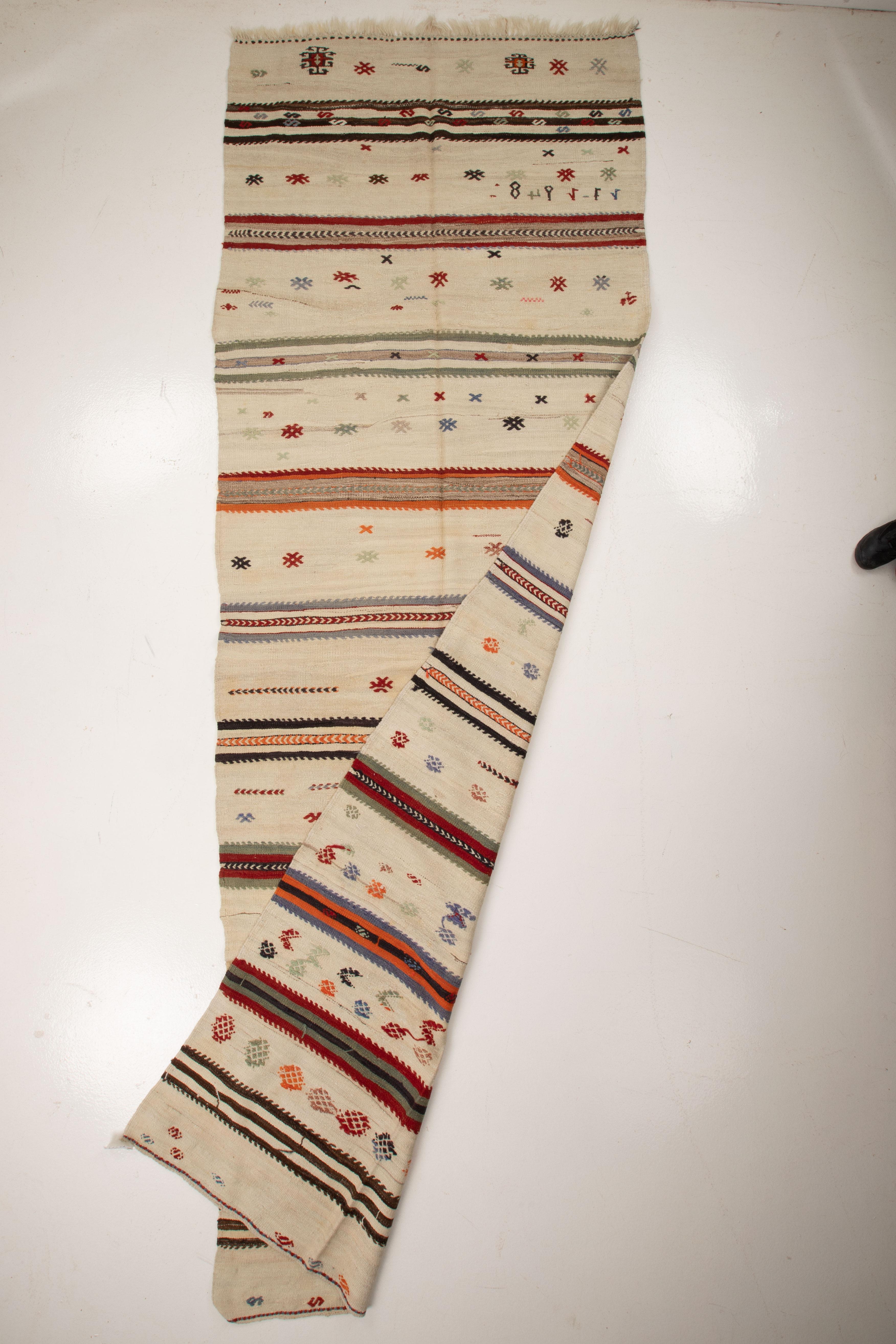 Wide Kilim Runner from Konya, Central Anatolia, Turkey, Mid-20th C For Sale 3
