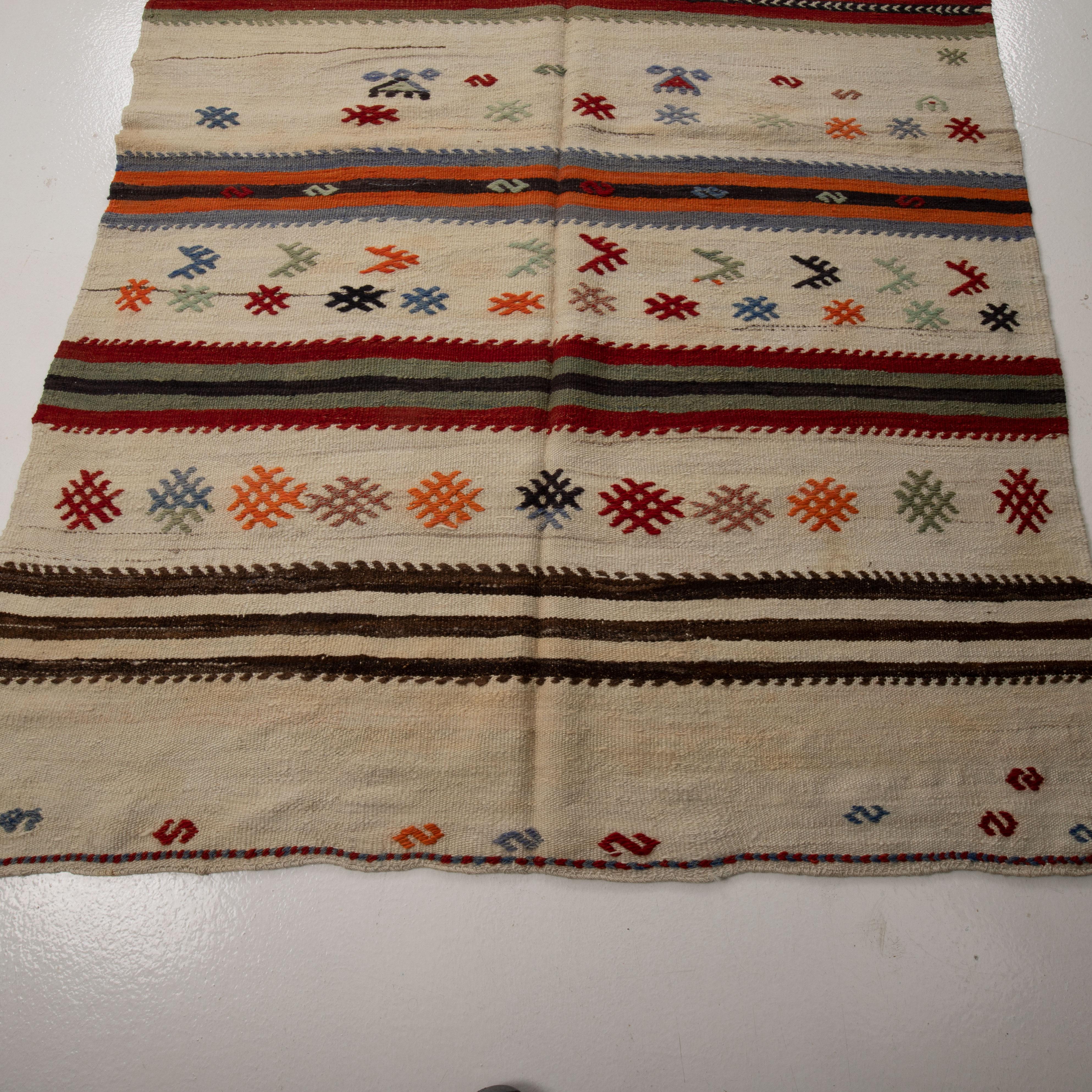 Turkish Wide Kilim Runner from Konya, Central Anatolia, Turkey, Mid-20th C For Sale