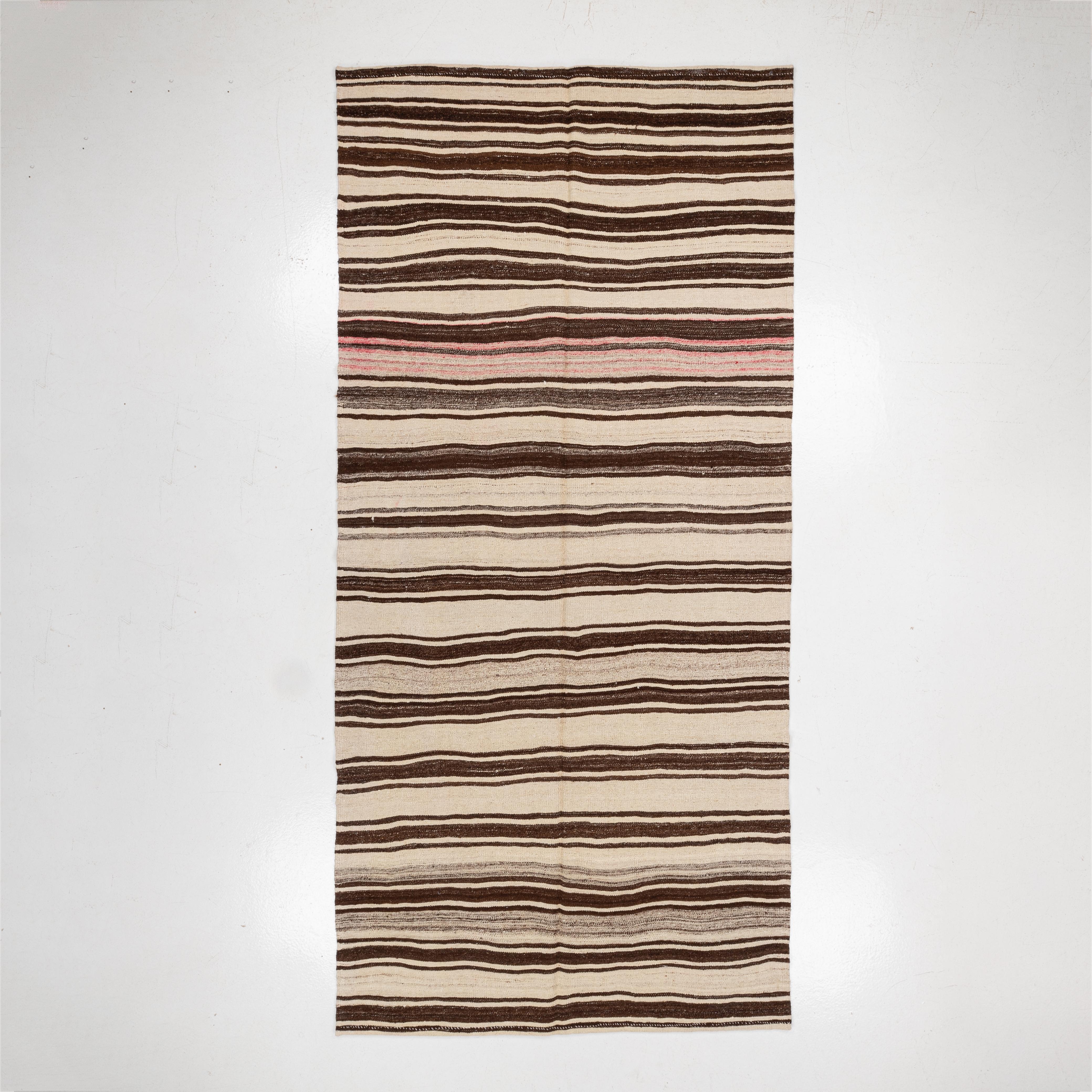 Turkish Wide Kilim Runner from Konya, Central Anatolia, Turkey, Mid-20th C For Sale