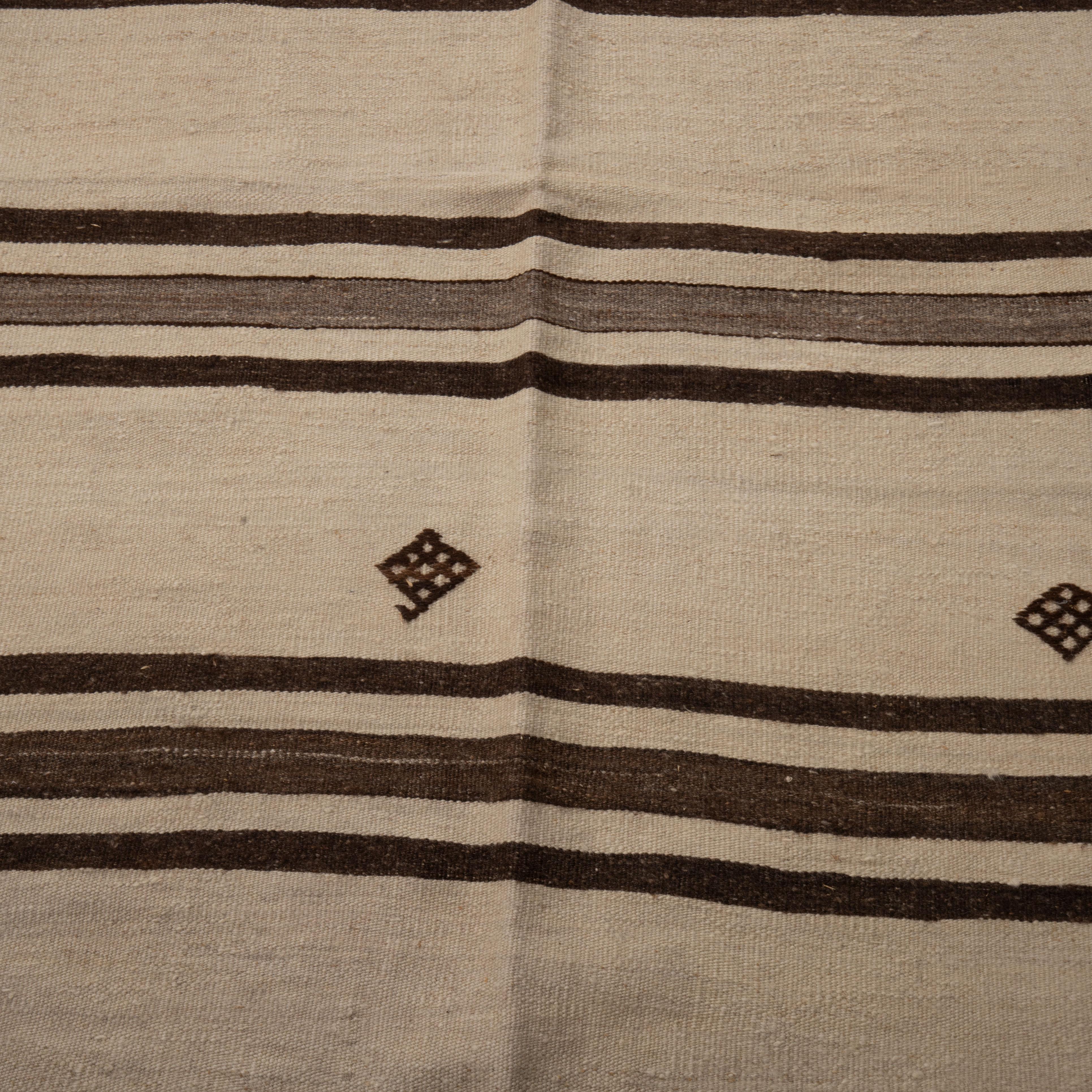 Hand-Woven Wide Kilim Runner from Konya, Central Anatolia, Turkey, Mid-20th C For Sale