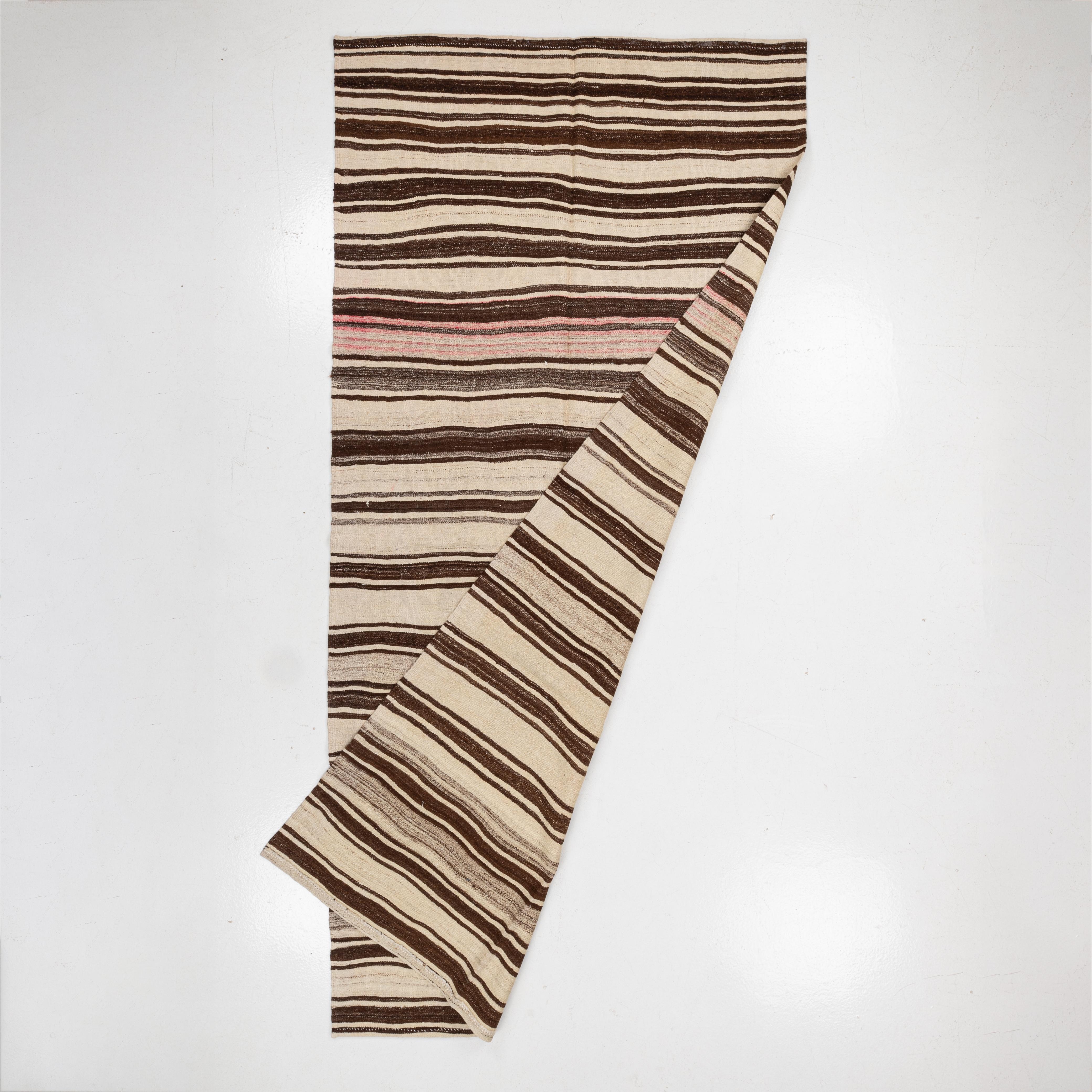 Hand-Woven Wide Kilim Runner from Konya, Central Anatolia, Turkey, Mid-20th C For Sale