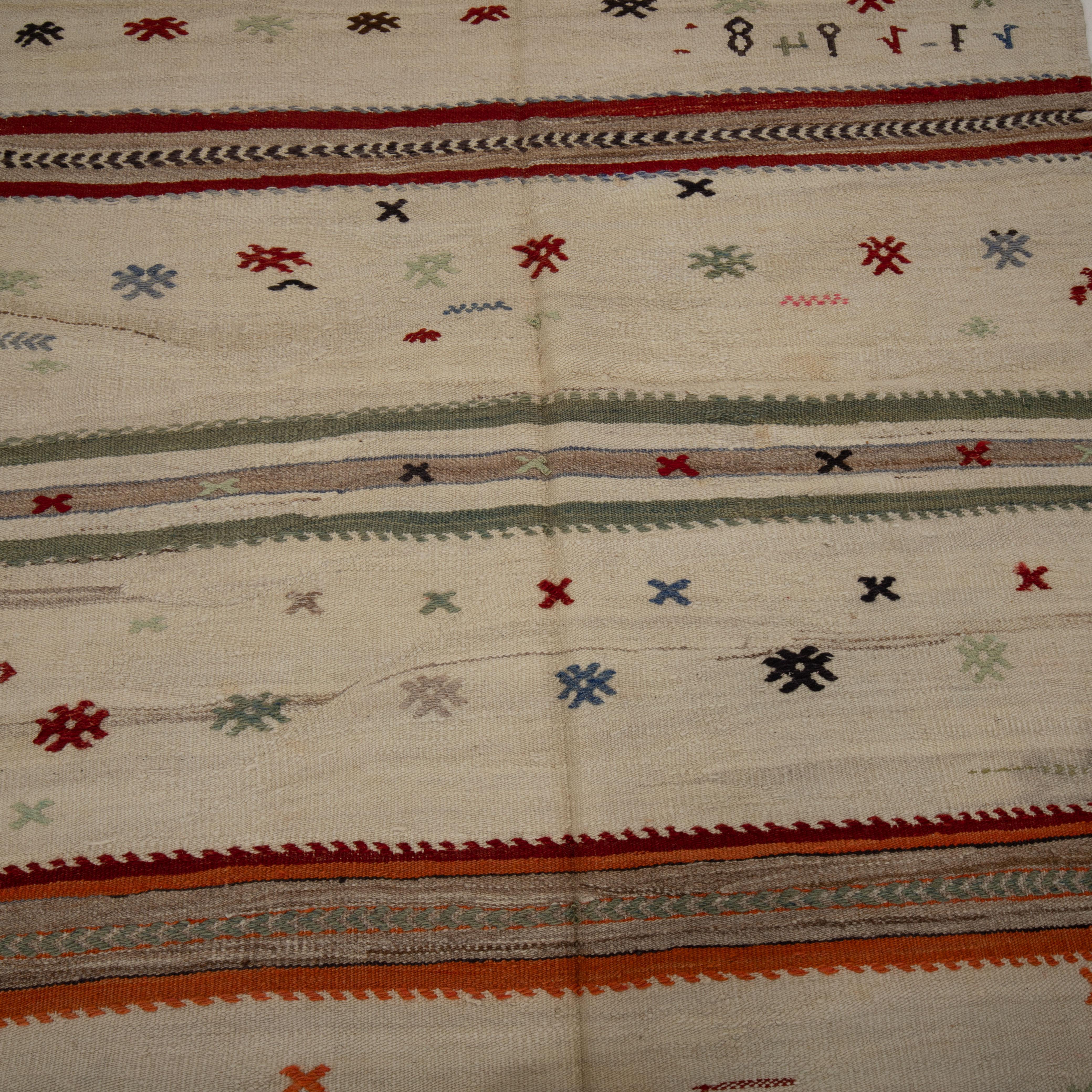 20th Century Wide Kilim Runner from Konya, Central Anatolia, Turkey, Mid-20th C For Sale