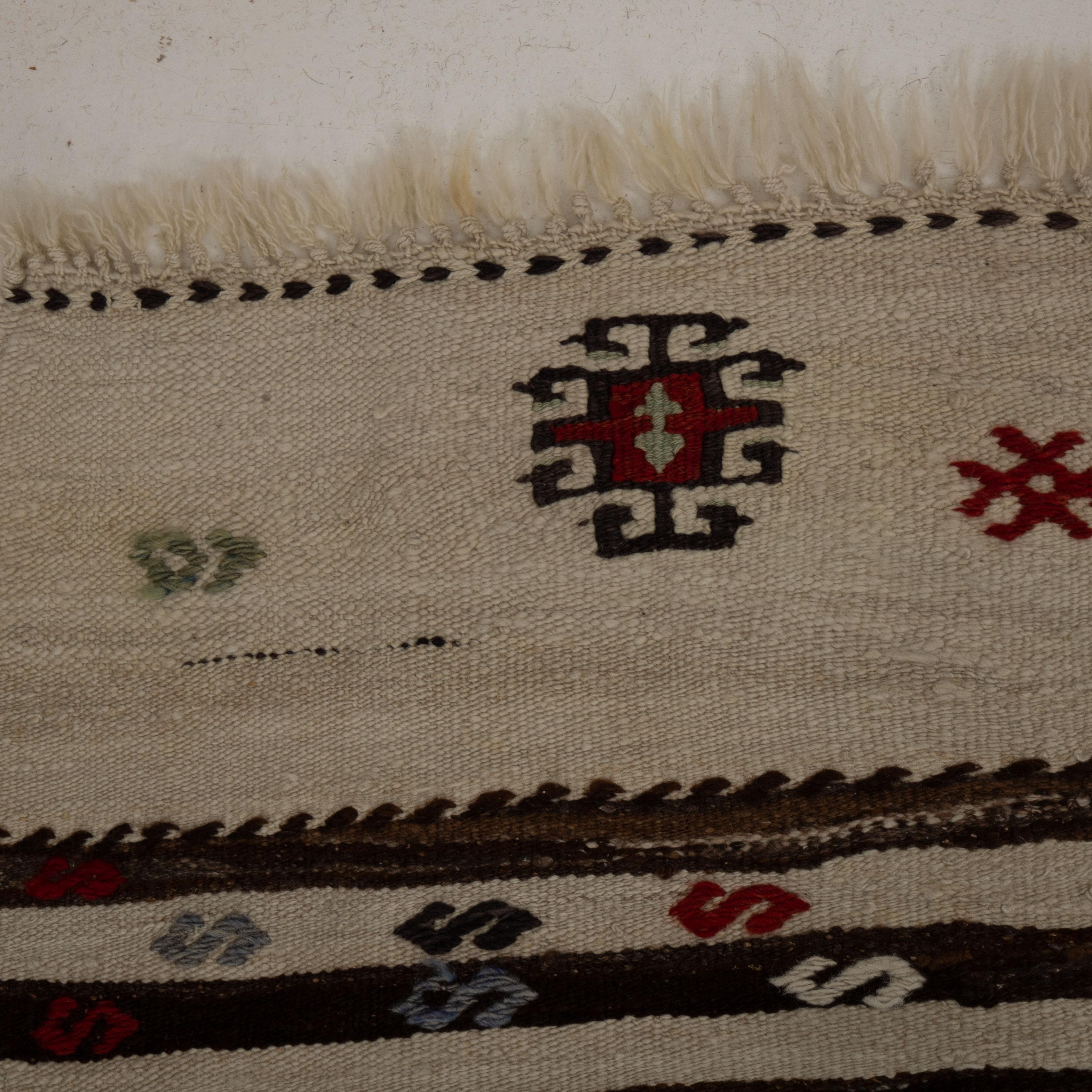 Wool Wide Kilim Runner from Konya, Central Anatolia, Turkey, Mid-20th C For Sale
