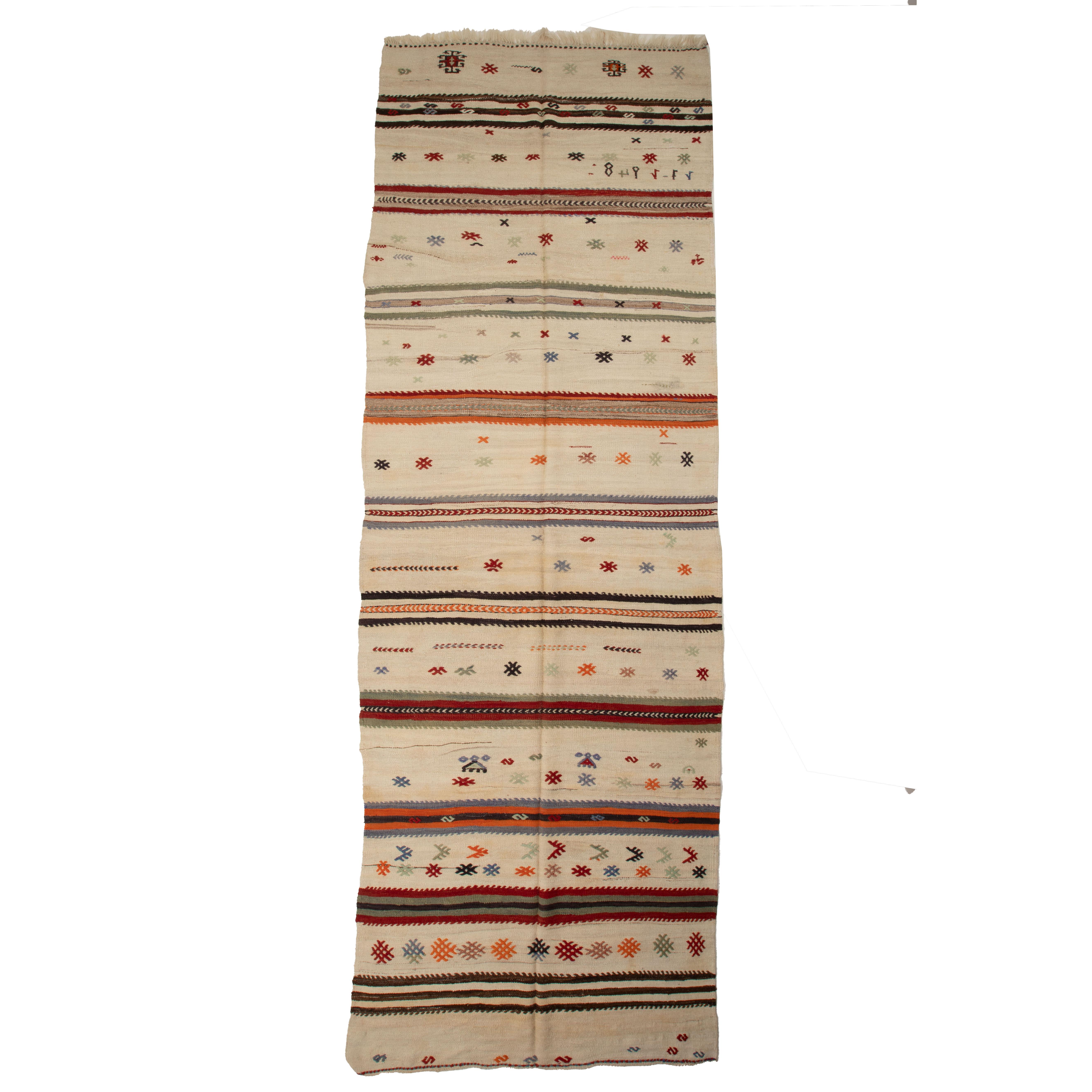 Wide Kilim Runner from Konya, Central Anatolia, Turkey, Mid-20th C For Sale 2