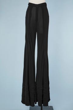 Wide-legs black crêpe jersey trouser with ajouré passementerie bottom Rochas