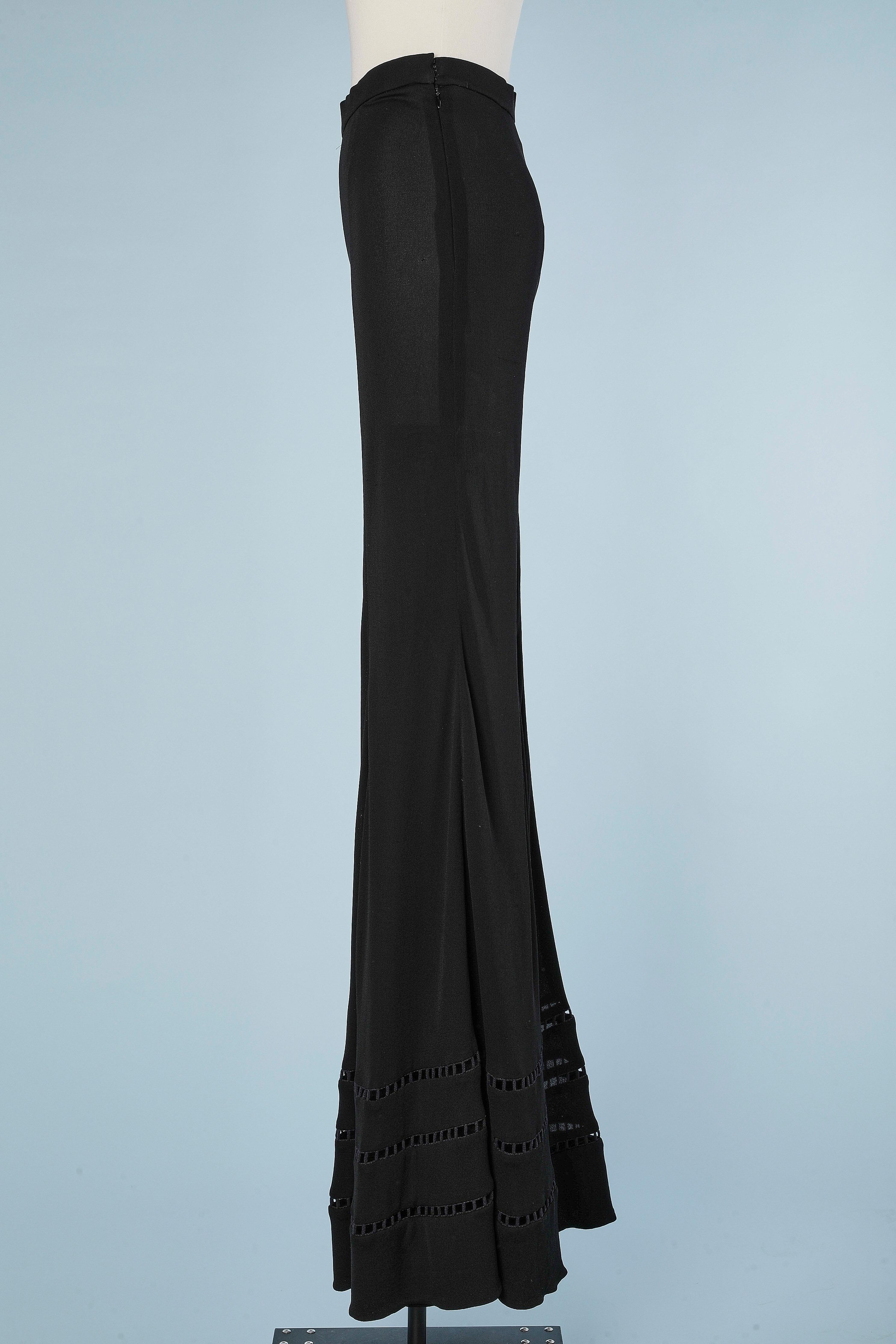 Black Wide-legs black crêpe jersey trouser with ajouré passementerie bottom Rochas  For Sale