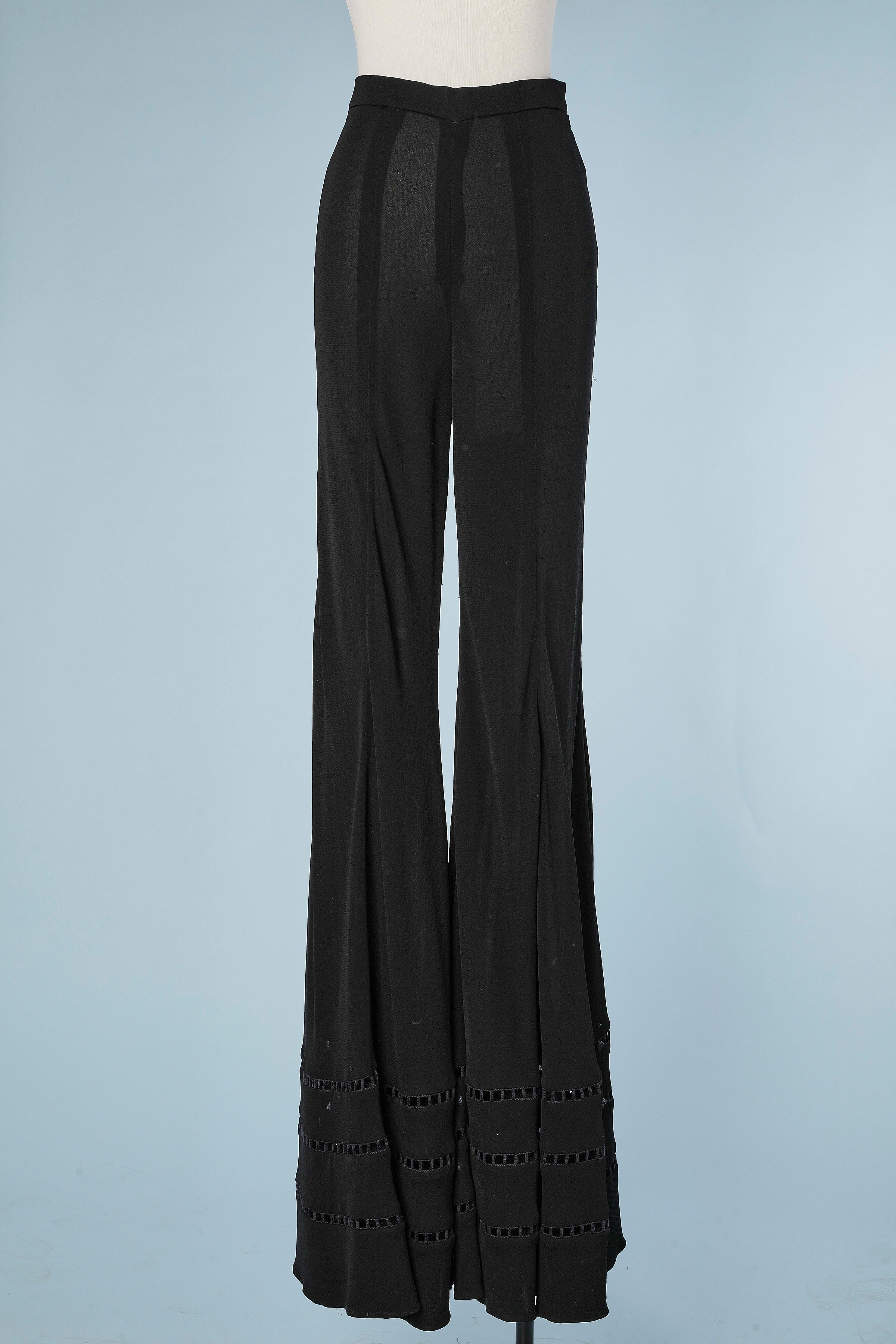 Wide-legs black crêpe jersey trouser with ajouré passementerie bottom Rochas  In Excellent Condition For Sale In Saint-Ouen-Sur-Seine, FR