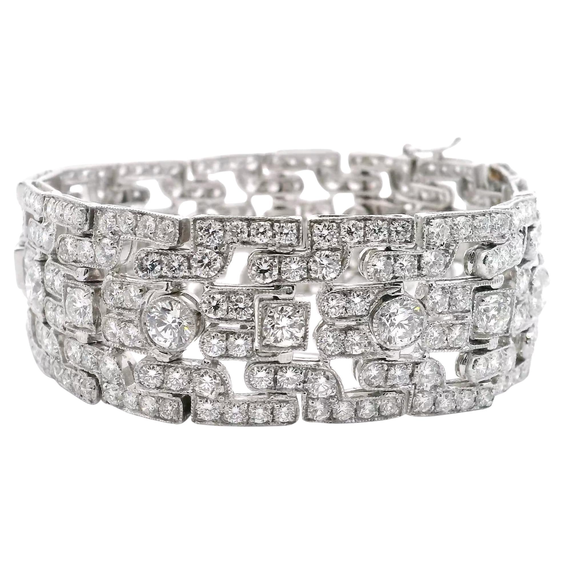 Pulsera ancha de eslabones con diamantes estilo Deco