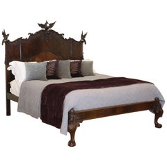 Used Wide Mahogany Chippendale Revival Bed with Eagle Carvings