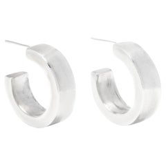 Wide Medium Silver Hoop Earrings, Sterling Silver, Plain Square