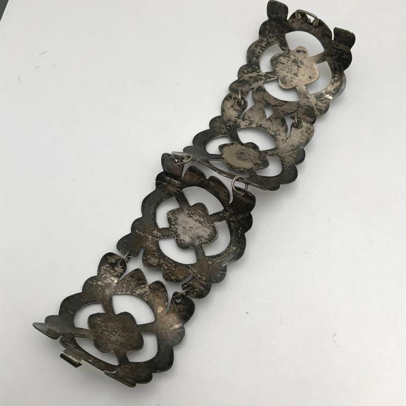 Women's or Men's Wide Mexican Silver Amethyst Bracelet For Sale