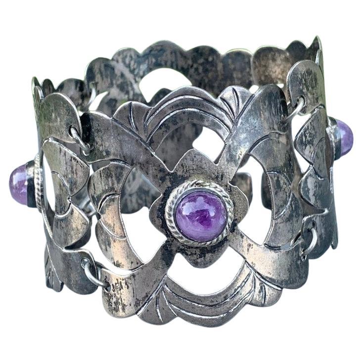 Breites mexikanisches Amethyst-Armband aus Silber