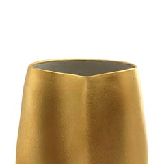 Wide Mouth Ceramic Vase in 22-Karat Matte Crackle Gold Glaze by Sandi Fellman