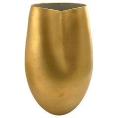 Wide Mouth Ceramic Vase in 22-Karat Matte Crackle Gold Glaze by Sandi Fellman