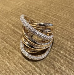 Wide Multi band Crossover Diamond Cocktail Ring in 18k Yellow Gold