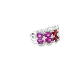 Wide Multi Color Sapphire & Diamond Ring in 18k White Gold