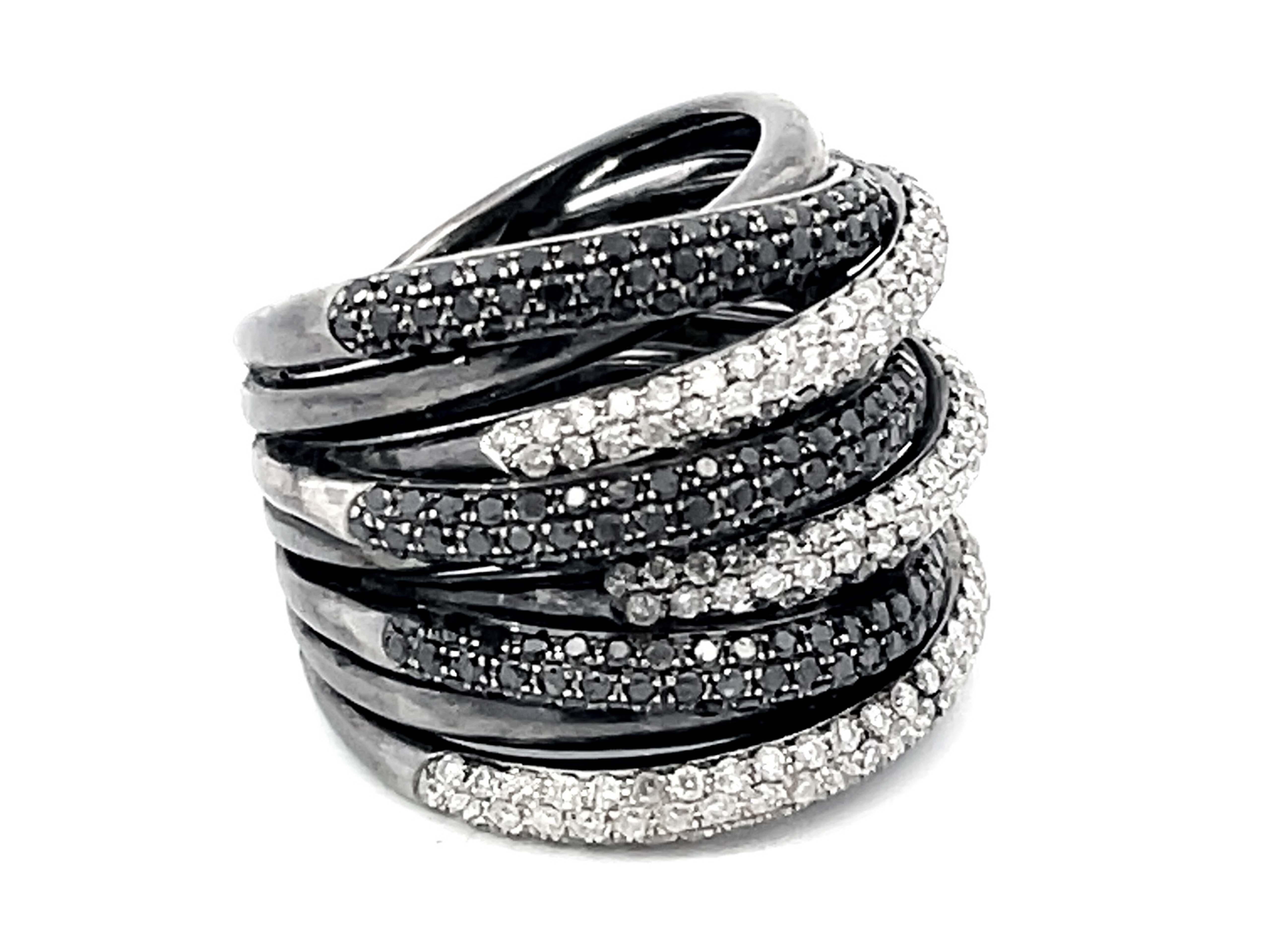 Modern Wide Multi Row Diamond Band Ring in 14k Black Gold For Sale