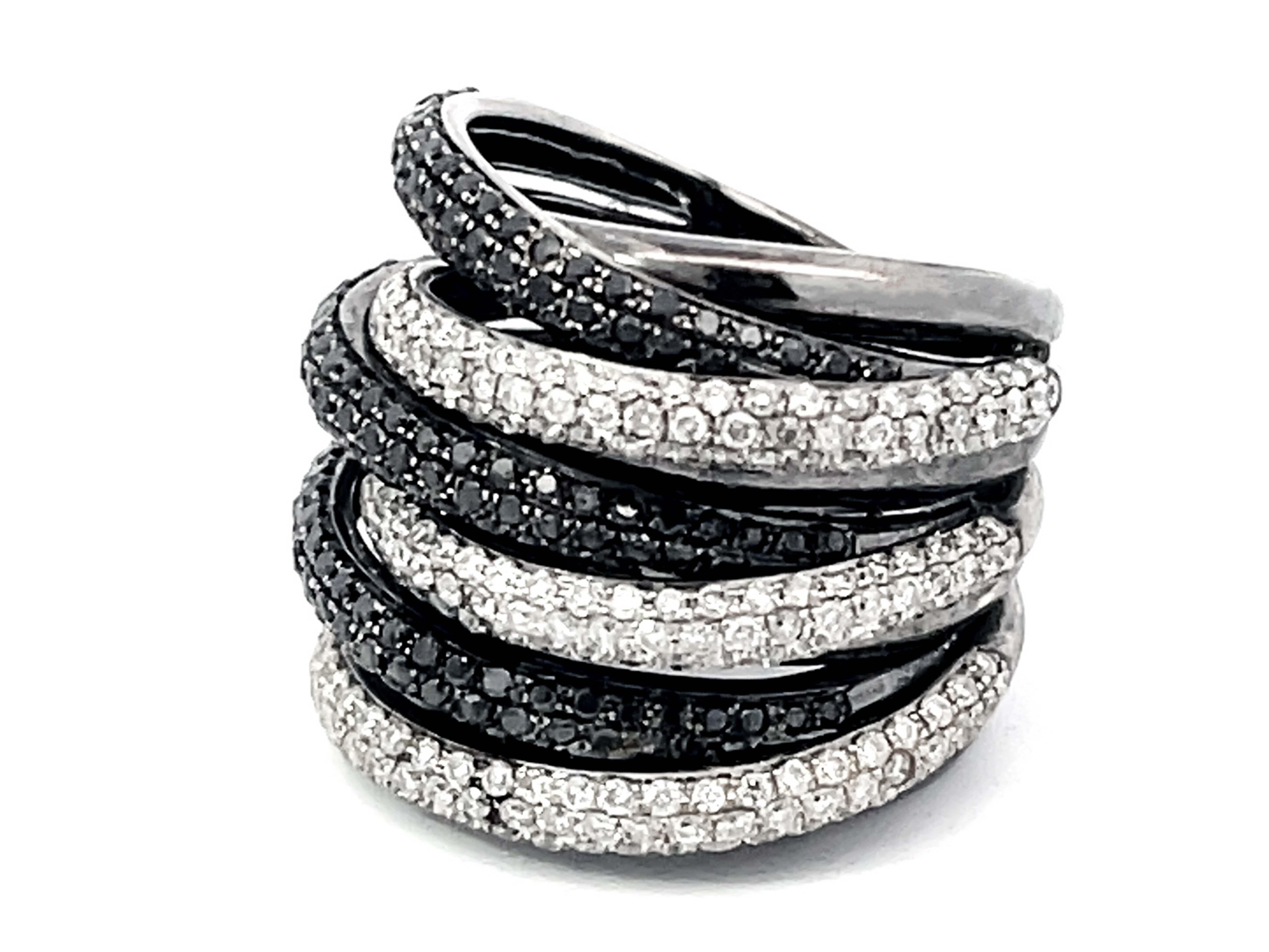 Brilliant Cut Wide Multi Row Diamond Band Ring in 14k Black Gold For Sale