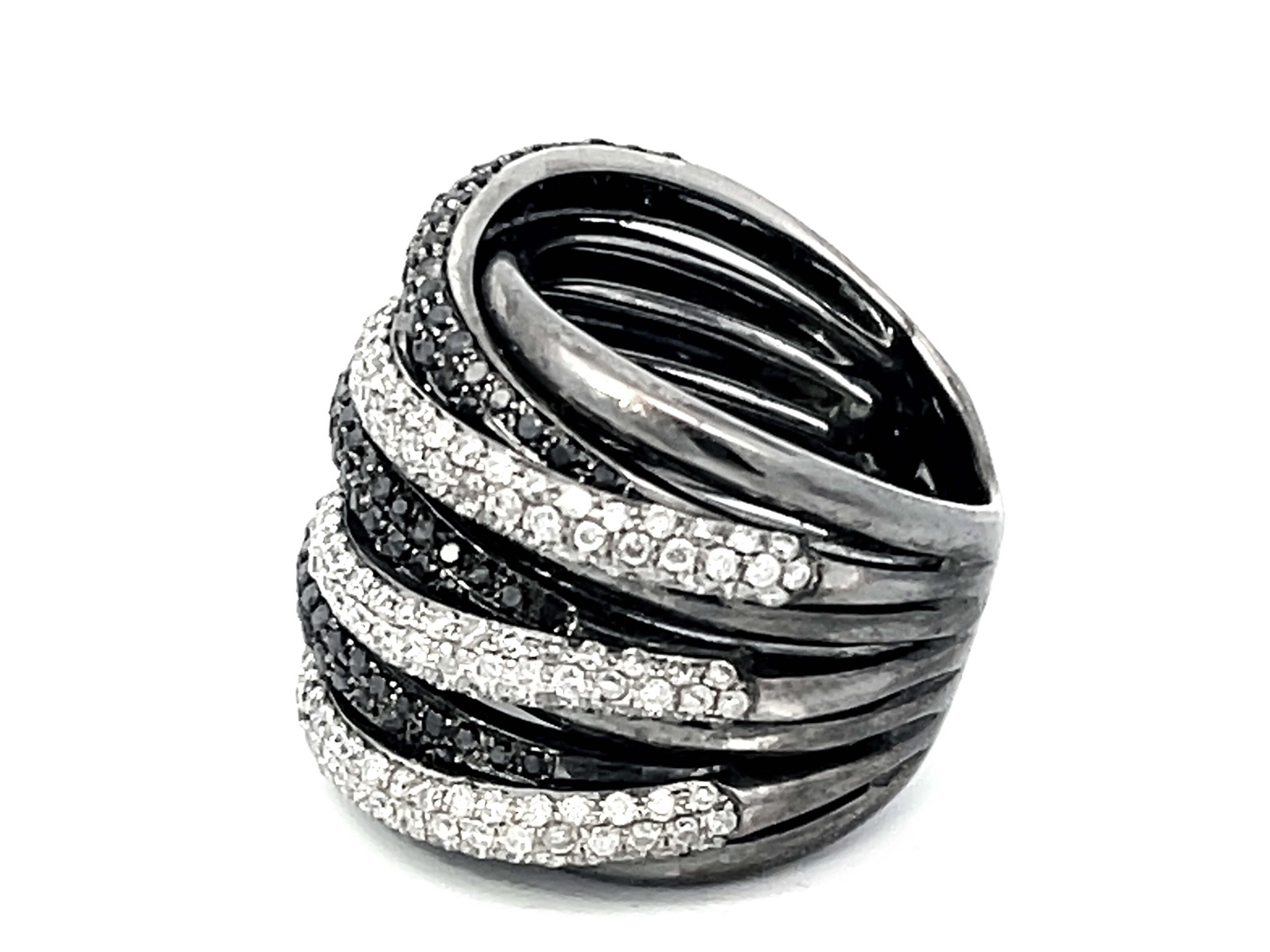 Women's or Men's Wide Multi Row Diamond Band Ring in 14k Black Gold For Sale