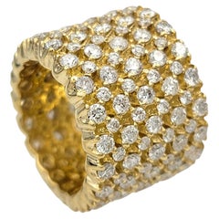 Wide Multi Row Round Diamond Eternity Band Ring in 14 Karat Yellow Gold