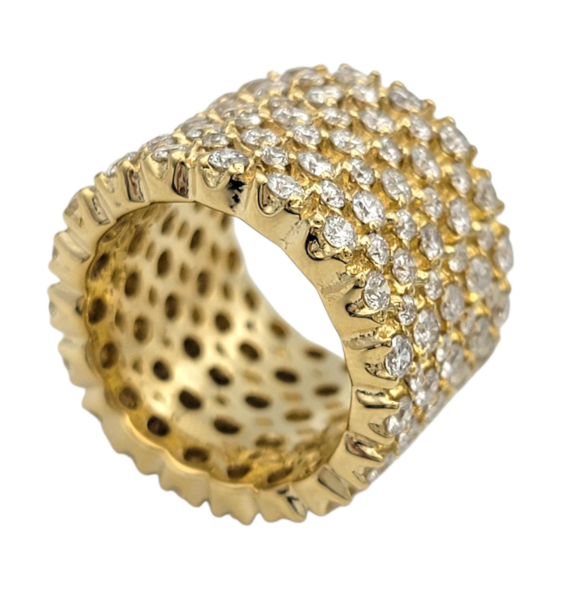 Wide Multi Row Round Diamond Eternity Band Ring in 14 Karat Yellow Gold ...