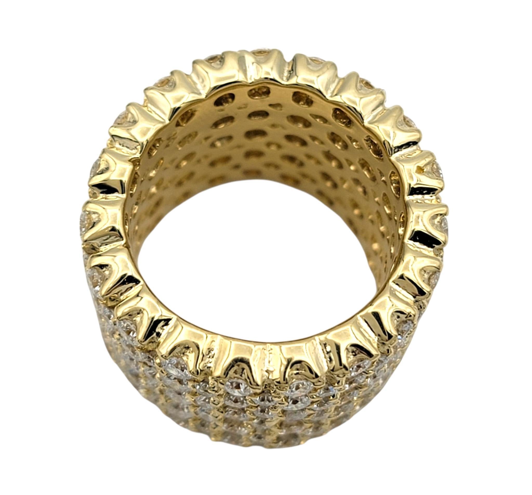Wide Multi Row Round Diamond Eternity Band Ring in 14 Karat Yellow Gold ...