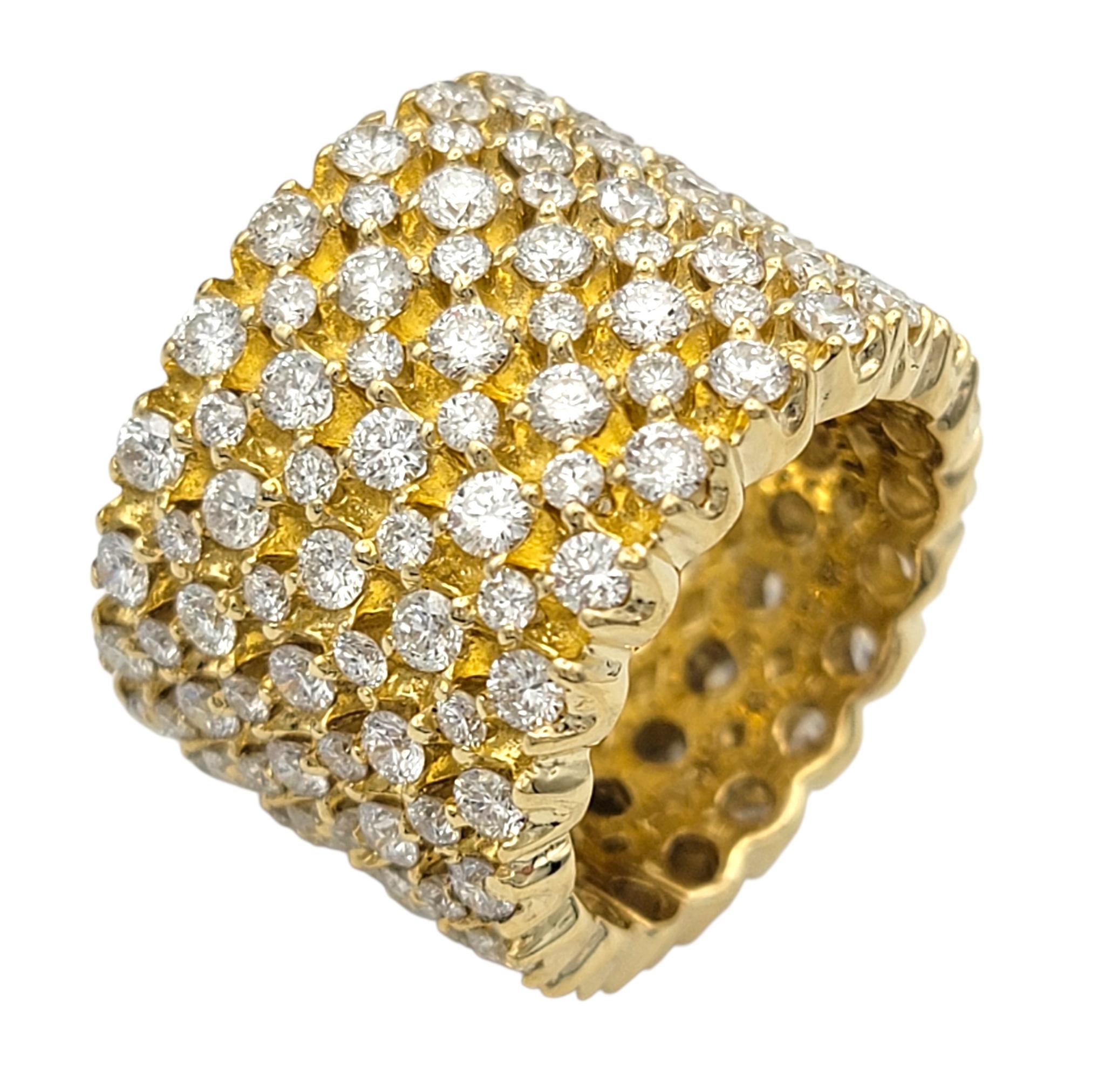 Bague d'éternité en or jaune 14 carats à plusieurs rangs de diamants ronds