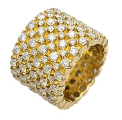 Wide Multi Row Round Diamond Eternity Band Ring in 14 Karat Yellow Gold