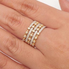Anello largo con diamanti naturali incastonati a castone su più file, 0,70 carati, in oro giallo 14k