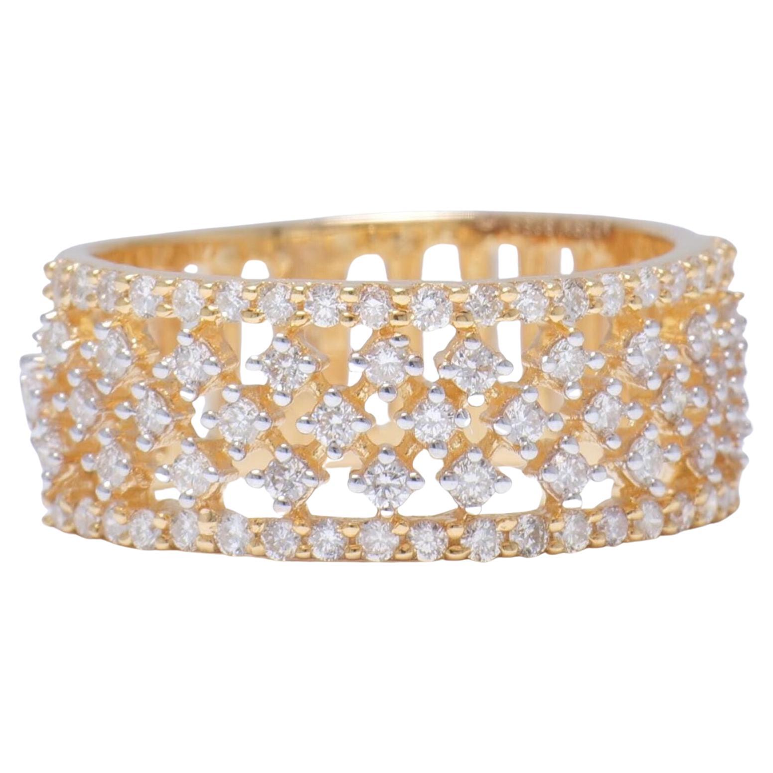 Wide Natural Diamond Band Ring in 14k Solid Gold (Certified) For Sale