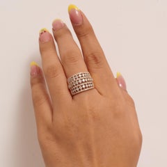 1.48 Carat Round Natural Diamond Three-Row Broad Statement Ring, 14k Yellow Gold