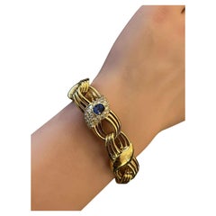Breites Armband mit natürlichem Saphir und Diamant aus 18k Gelbgold