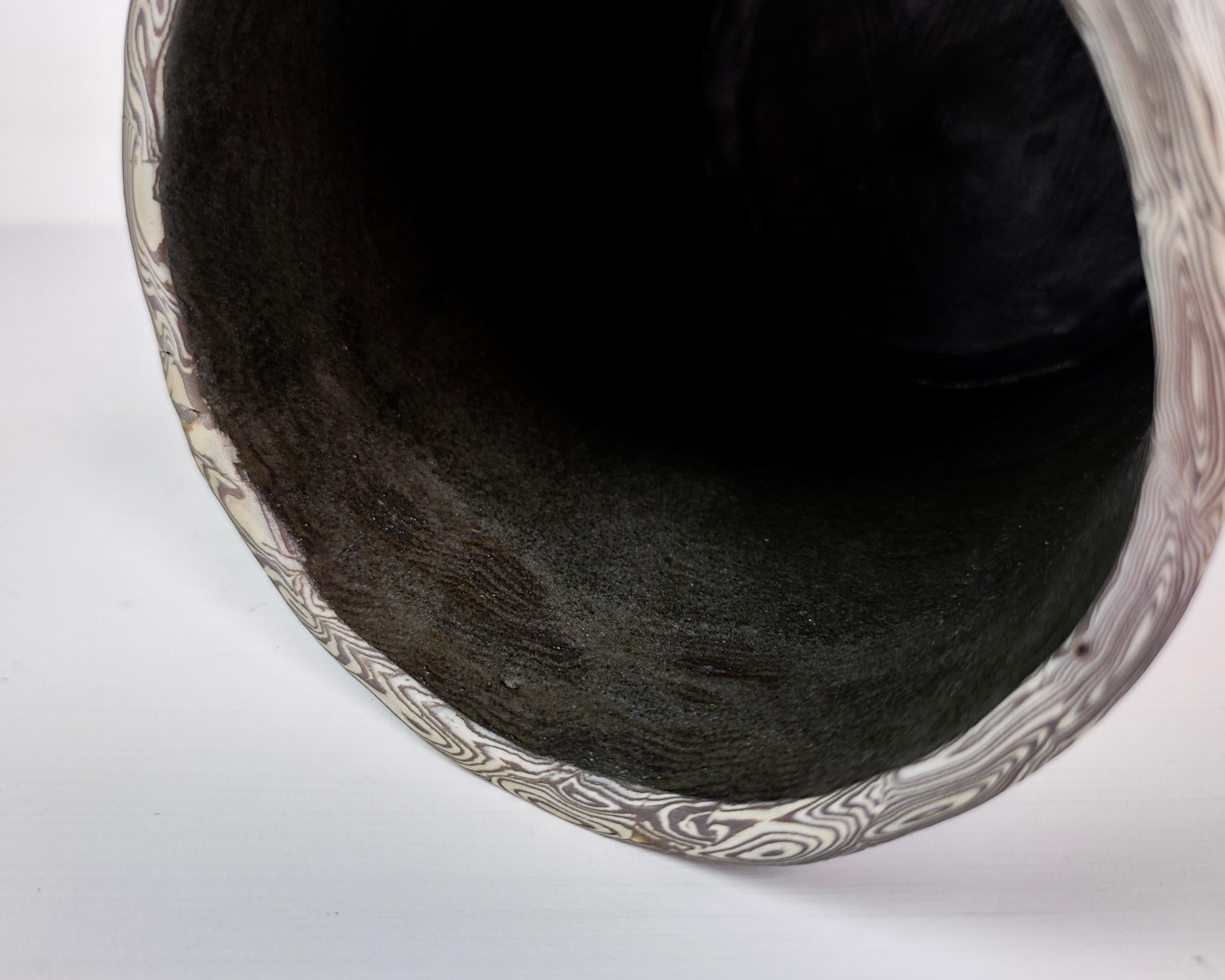 Wide Nerikomi Black and White Striped Vase by Fizzy Ceramics For Sale 2