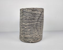 Wide Nerikomi Black and White Striped Vase by Fizzy Ceramics