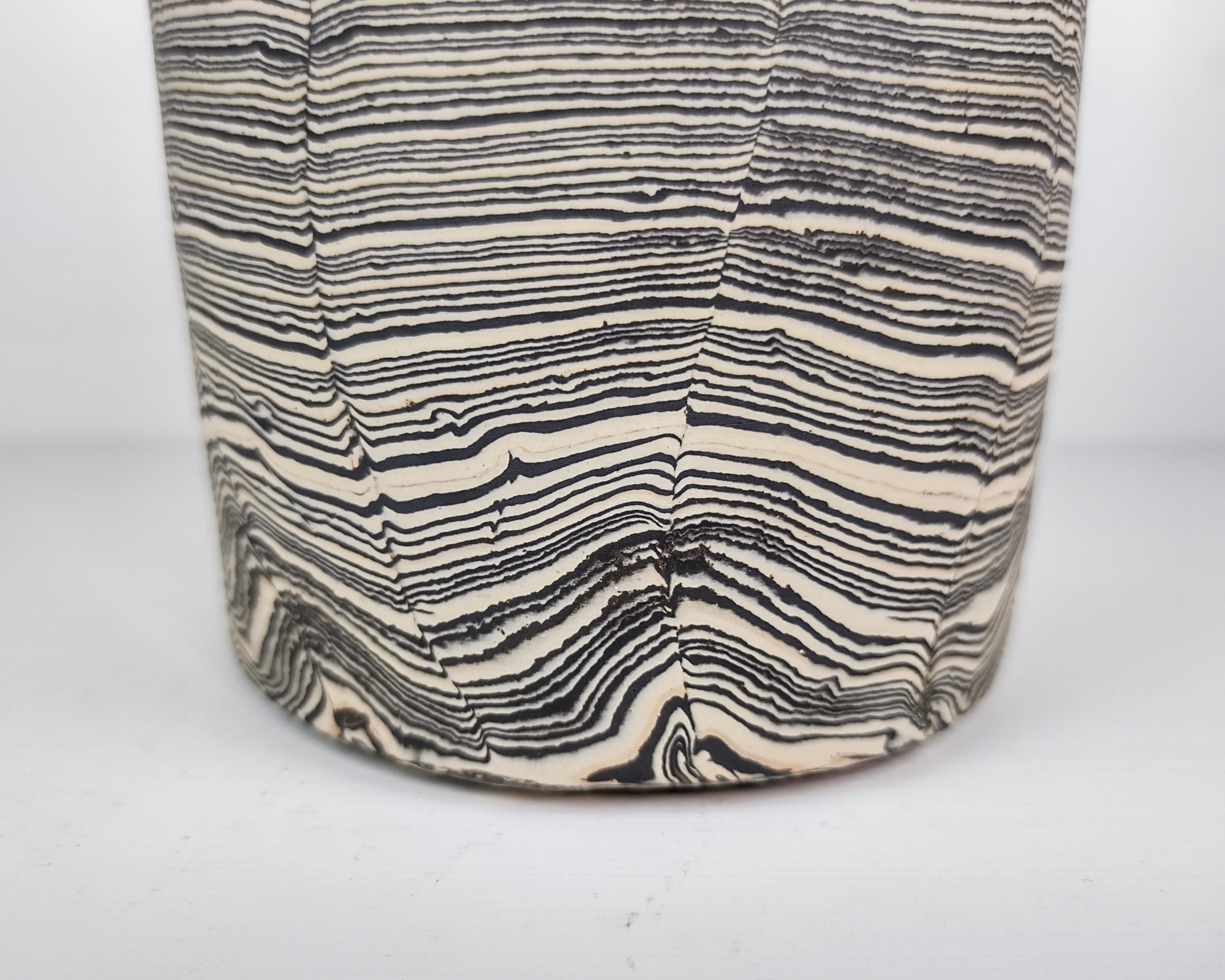 Wide Nerikomi Black and White Striped Vase by Fizzy Ceramics In New Condition For Sale In Hawthorne, CA