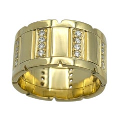 Wide Notched Band Ring with Diamonds in 18 Karat Yellow Gold
